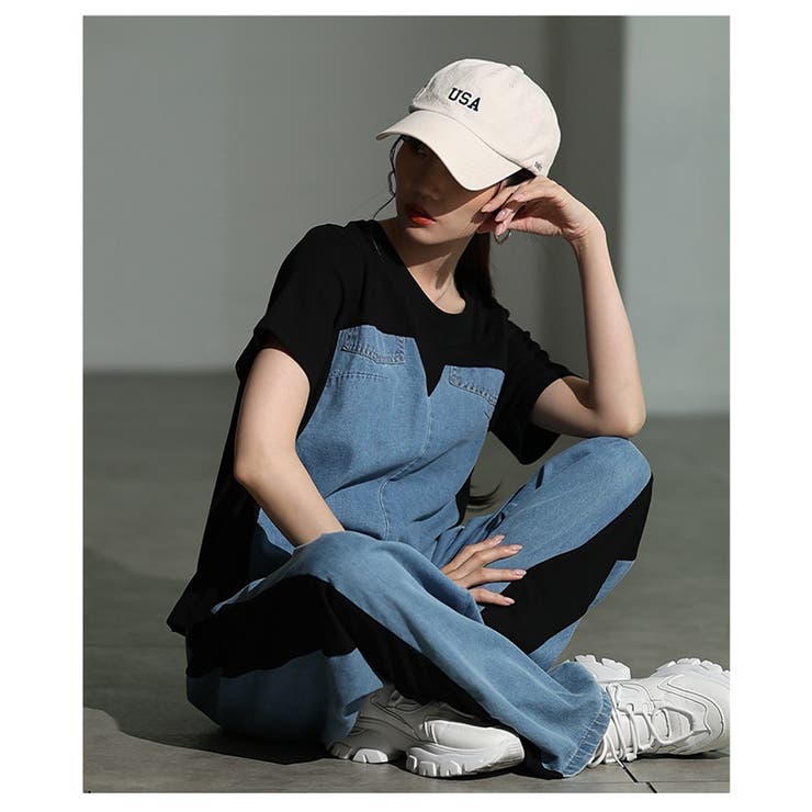 ありきたりを打ち破るデニムドッキングサイドラインセットアップ レディース | Sawa a la mode | 詳細画像12 