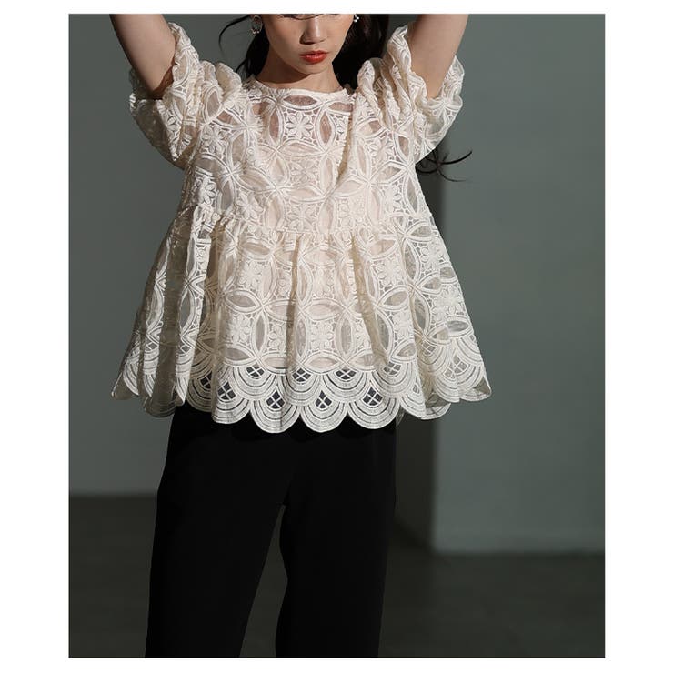 心ときめく総レースパフスリーブペプラムブラウス レディース ファッション | Sawa a la mode | 詳細画像4 