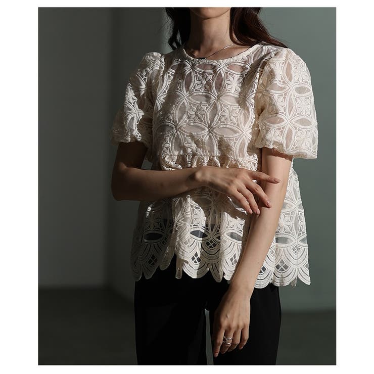 心ときめく総レースパフスリーブペプラムブラウス レディース ファッション | Sawa a la mode | 詳細画像12 