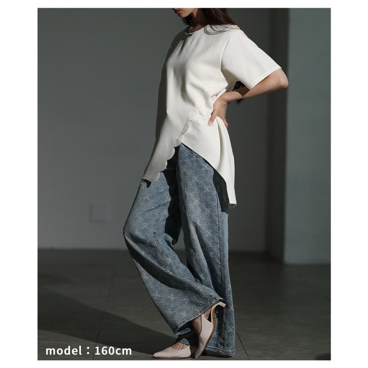 スカラップカットアシンメトリーカットソーチュニック レディース ファッション | Sawa a la mode | 詳細画像12 