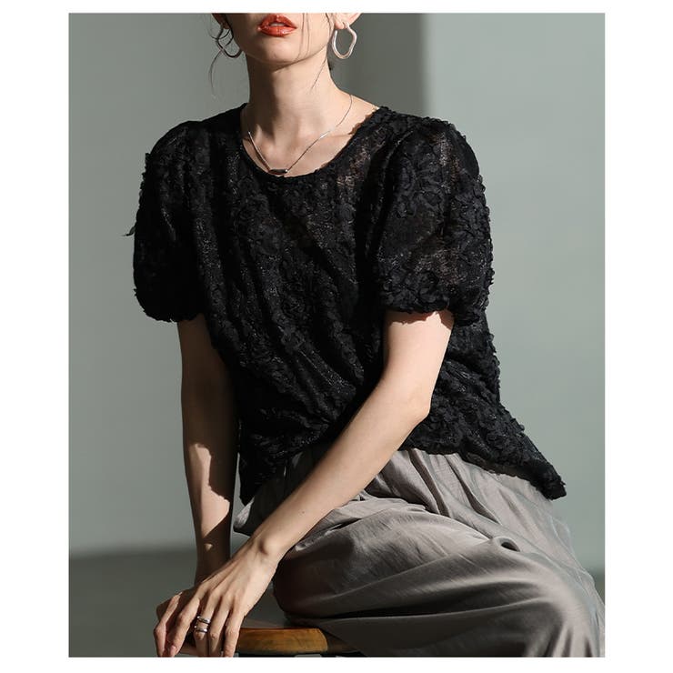 日常を彩る花柄風コード刺繍レースシアーブラウス レディース ファッション | Sawa a la mode | 詳細画像11 