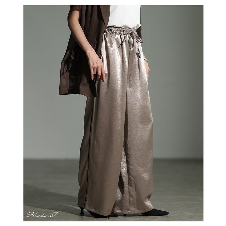 格上げするサイドラインサテンイージーワイドパンツ レディース ファッション | Sawa a la mode | 詳細画像2 