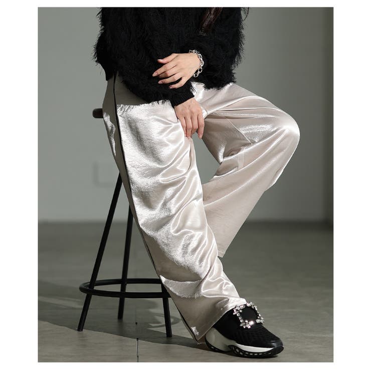 格上げするサイドラインサテンイージーワイドパンツ レディース ファッション | Sawa a la mode | 詳細画像9 