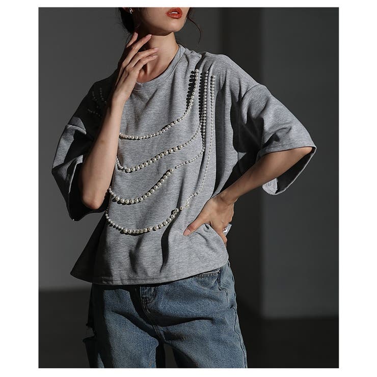 ネックレスのように艶めき輝くパール付きカットソー レディース ファッション | Sawa a la mode | 詳細画像12 