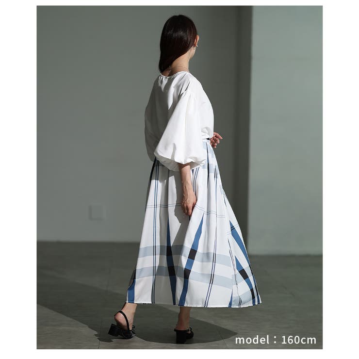 バルーンスリーブトップス＆チェック柄ロングススカートセットアップ レディース フ… | Sawa a la mode | 詳細画像21 