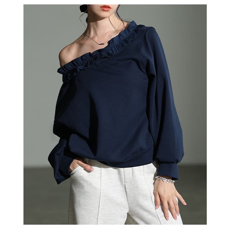 フェミニンを添えるシュシュ付きフリルネックプルオーバー レディース ファッション | Sawa a la mode | 詳細画像12 