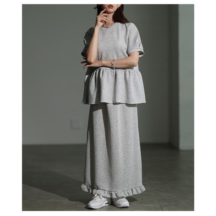 大人の甘さ纏うペプラムトップス＆裾フリルロングスカートセットアップ レディース … | Sawa a la mode | 詳細画像12 