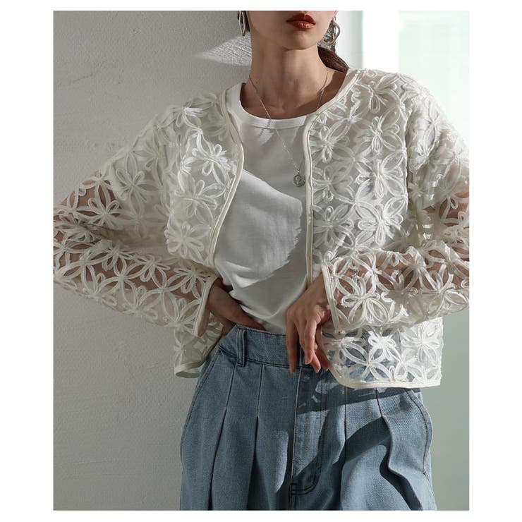 媚びない大人のコードレースノーカラージャケット レディース