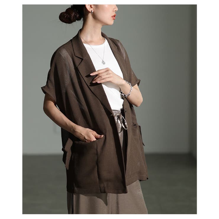 透け感で魅せるサイドリボンテーラードメッシュジャケット レディース ファッション | Sawa a la mode | 詳細画像4 