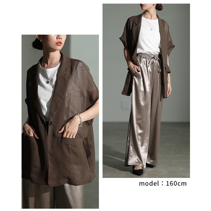 透け感で魅せるサイドリボンテーラードメッシュジャケット レディース ファッション | Sawa a la mode | 詳細画像10 