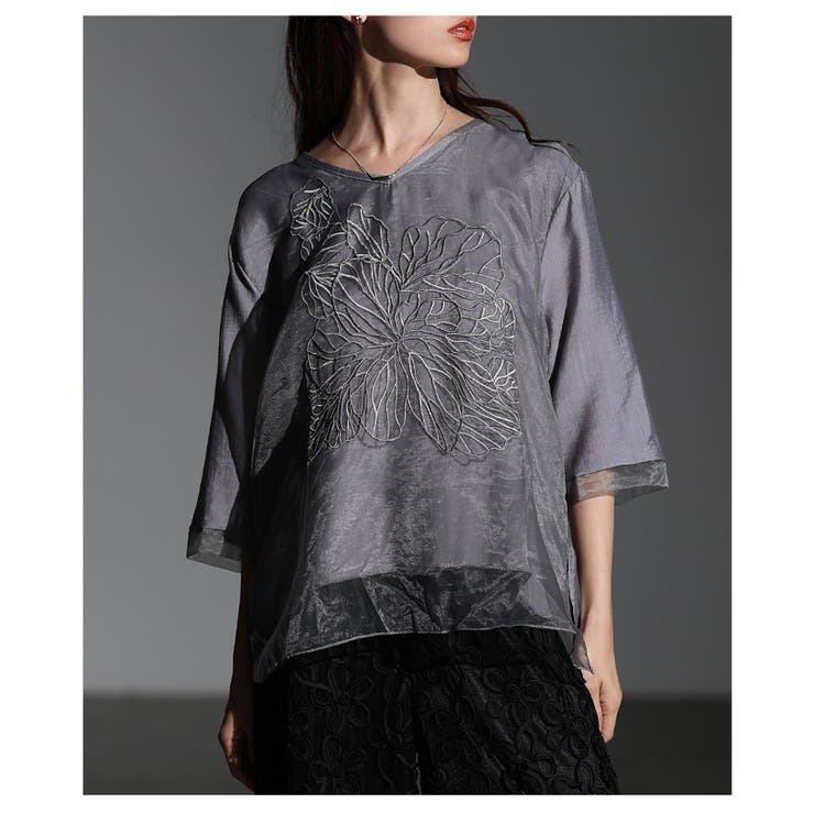 上品な存在感を醸し出すフラワー刺繍×シアーレイヤードブラウス レディース ファッ… | Sawa a la mode | 詳細画像9 