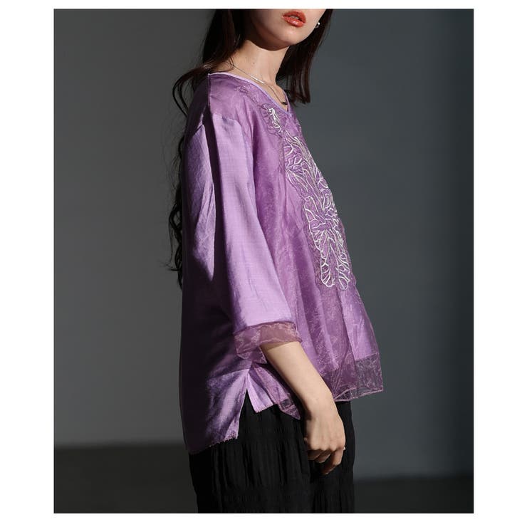 上品な存在感を醸し出すフラワー刺繍×シアーレイヤードブラウス レディース ファッ… | Sawa a la mode | 詳細画像16 