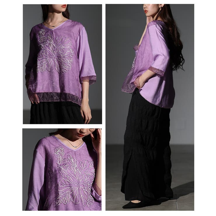 上品な存在感を醸し出すフラワー刺繍×シアーレイヤードブラウス レディース ファッ… | Sawa a la mode | 詳細画像17 