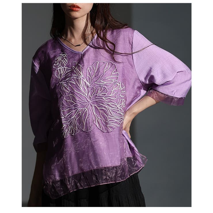 上品な存在感を醸し出すフラワー刺繍×シアーレイヤードブラウス レディース ファッ… | Sawa a la mode | 詳細画像20 