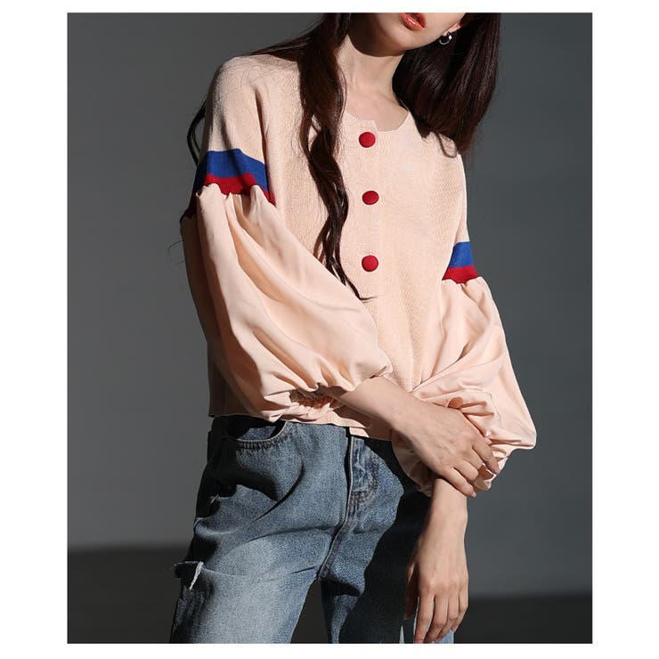 ポップで可愛いボリュームスリーブトリコロールカーディガン レディース ファッショ… | Sawa a la mode | 詳細画像15 