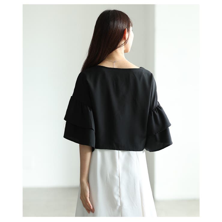 ティアードスリーブトップス＆裾ボーダーロングワンピース2点セット レディース フ… | Sawa a la mode | 詳細画像12 