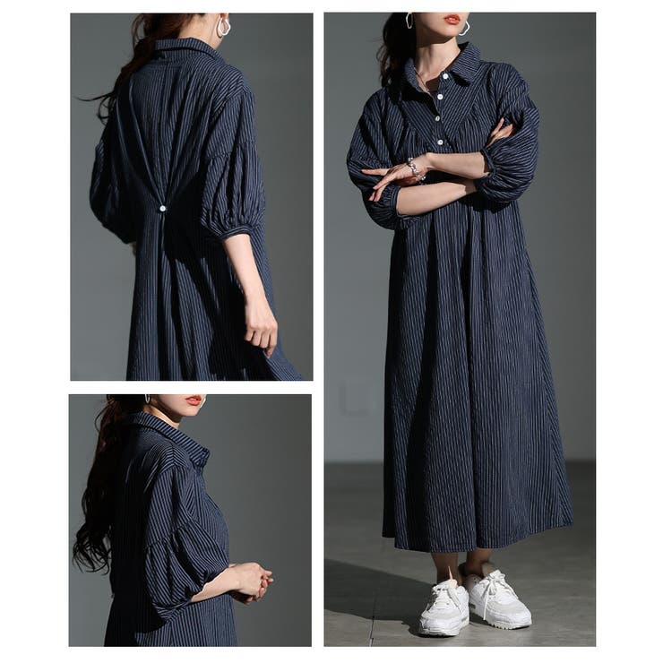 シルエットを変えて楽しめるストライプ柄シャツワンピース レディース ファッション | Sawa a la mode | 詳細画像17 