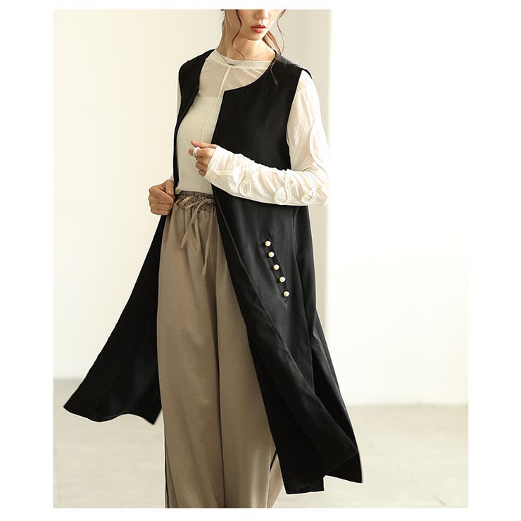 上品にコーデを格上げするパールポケットロングジレ レディース ファッション | Sawa a la mode | 詳細画像14 