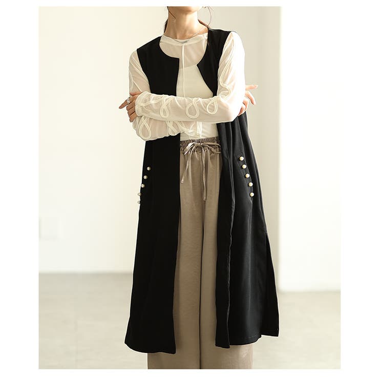 上品にコーデを格上げするパールポケットロングジレ レディース ファッション | Sawa a la mode | 詳細画像16 