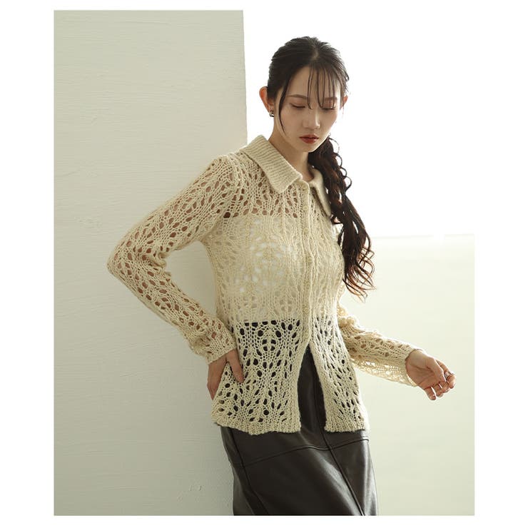 透かし編みニットカーディガン トップス ニット | Sawa a la mode | 詳細画像15 