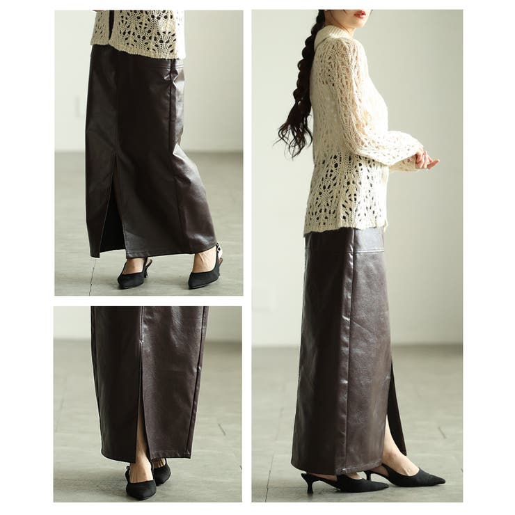 エッジなのに上品なフェイクレザーIラインスカート レディース ファッション | Sawa a la mode | 詳細画像17 