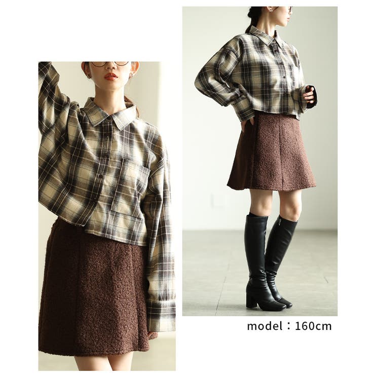 暖かみを感じる起毛チェックショート丈ポケットシャツ レディース ファッション | Sawa a la mode | 詳細画像10 