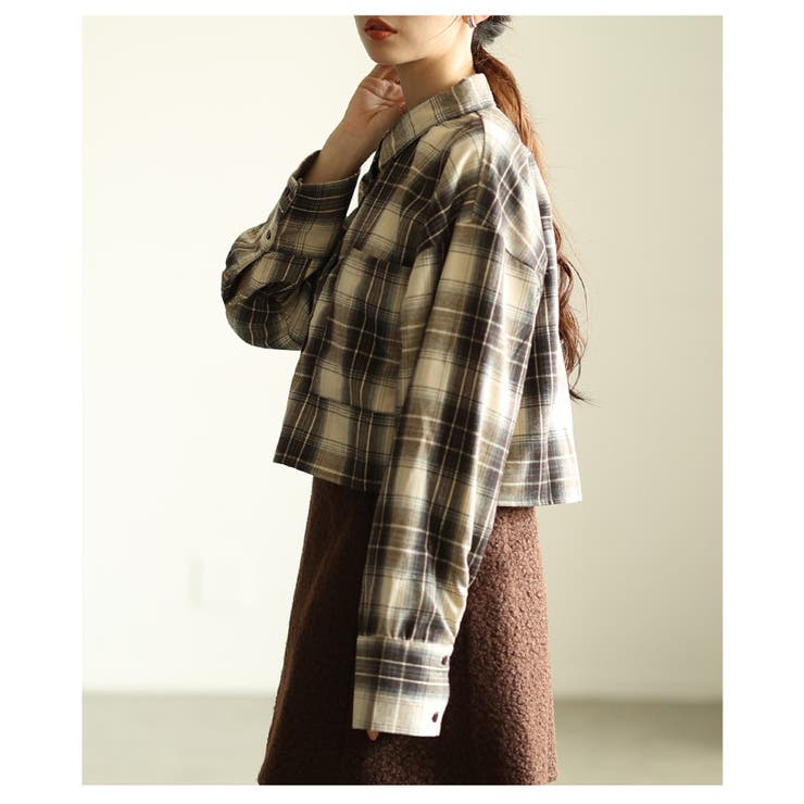 暖かみを感じる起毛チェックショート丈ポケットシャツ レディース ファッション | Sawa a la mode | 詳細画像12 