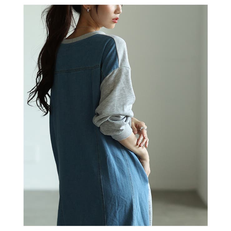 ギャップを楽しむスウェット×デニムプルオーバーワンピース レディース ファッショ… | Sawa a la mode | 詳細画像10 