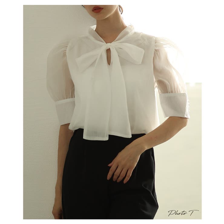 ふわり透き通るシアーパフスリーブボウタイブラウス レディース ファッション | Sawa a la mode | 詳細画像2 