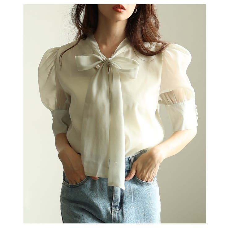 ふわり透き通るシアーパフスリーブボウタイブラウス レディース ファッション | Sawa a la mode | 詳細画像14 