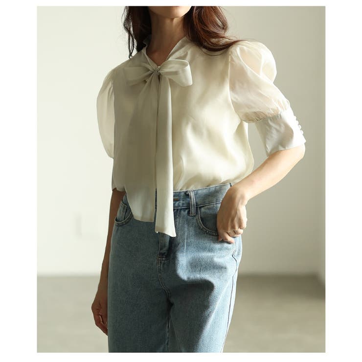 ふわり透き通るシアーパフスリーブボウタイブラウス レディース ファッション | Sawa a la mode | 詳細画像16 
