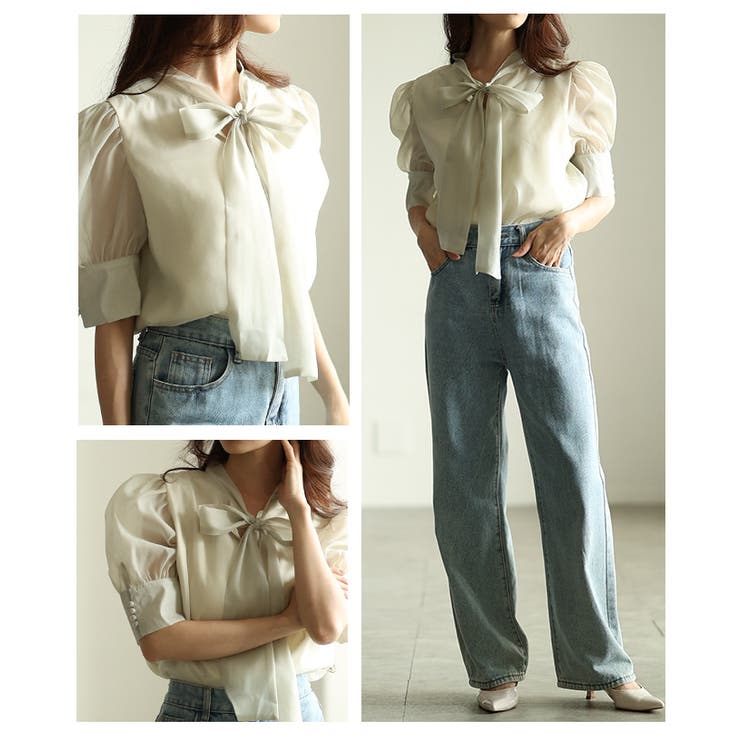 ふわり透き通るシアーパフスリーブボウタイブラウス レディース ファッション | Sawa a la mode | 詳細画像17 