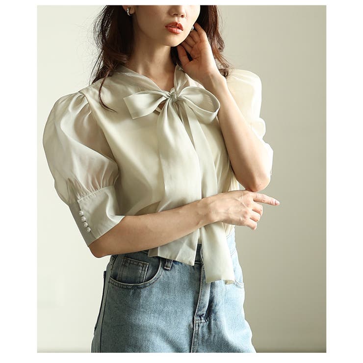 ふわり透き通るシアーパフスリーブボウタイブラウス レディース ファッション | Sawa a la mode | 詳細画像20 