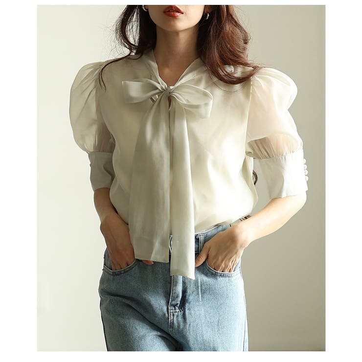 ふわり透き通るシアーパフスリーブボウタイブラウス レディース ファッション | Sawa a la mode | 詳細画像22 