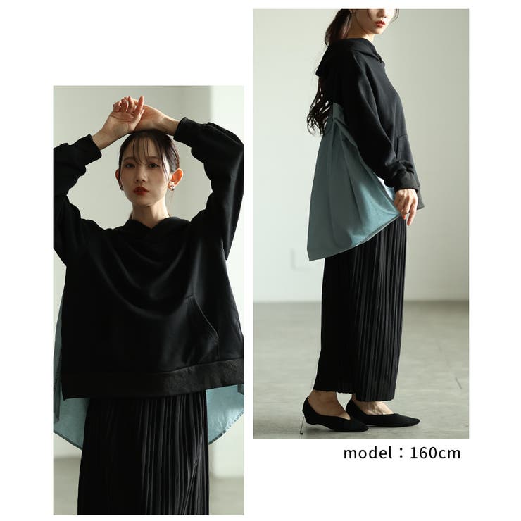 後ろ姿で差をつける異素材切替バックタックデザインパーカー レディース ファッション | Sawa a la mode | 詳細画像10 