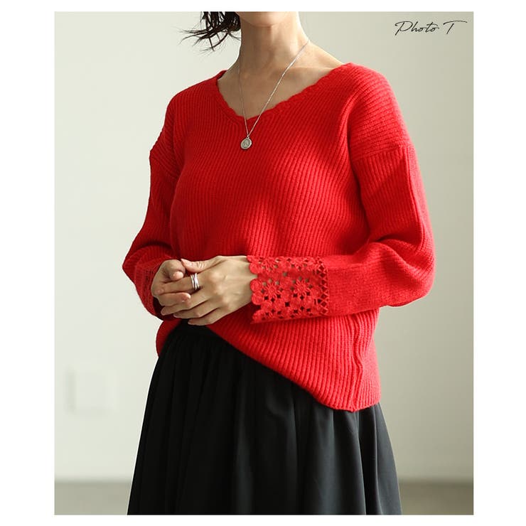 手元に浮かぶ袖口レースリブニットトップス レディース ファッション | Sawa a la mode | 詳細画像2 