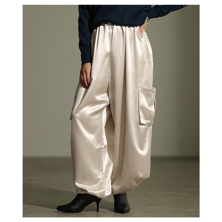 ラグジュアリーに煌めく裾ドロストサテンカーゴパンツ レディース ファッション | Sawa a la mode | 詳細画像20 