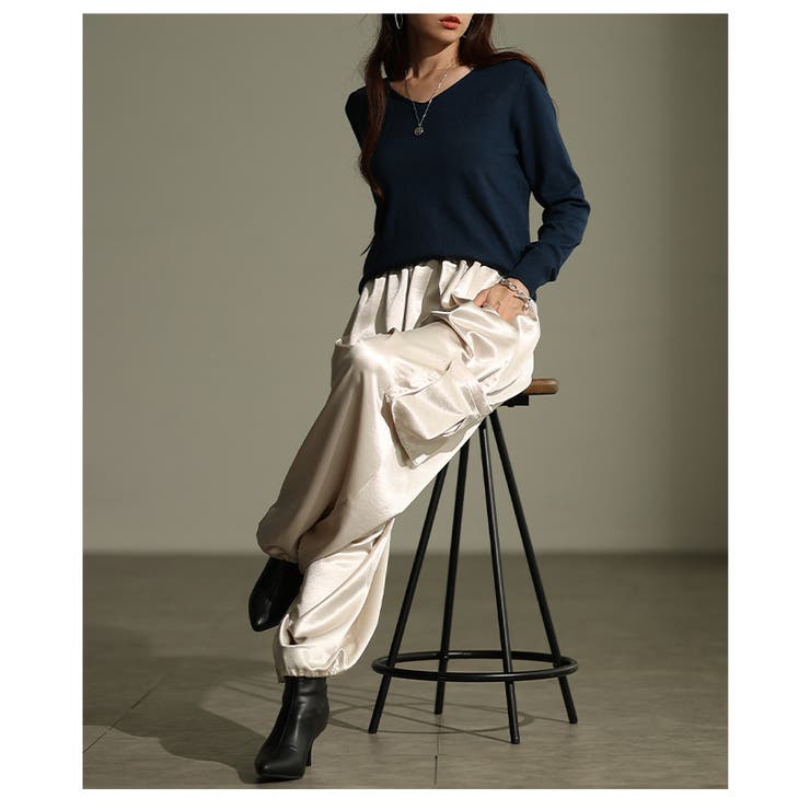 ラグジュアリーに煌めく裾ドロストサテンカーゴパンツ レディース ファッション | Sawa a la mode | 詳細画像22 