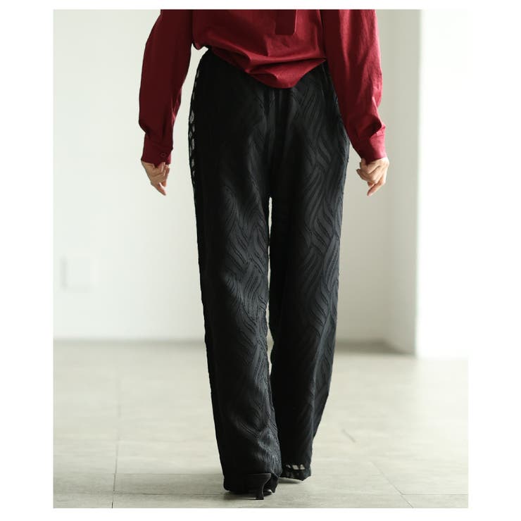 光と影が描くウエストリボンジャガードワイドパンツ レディース ファッション | Sawa a la mode | 詳細画像8 