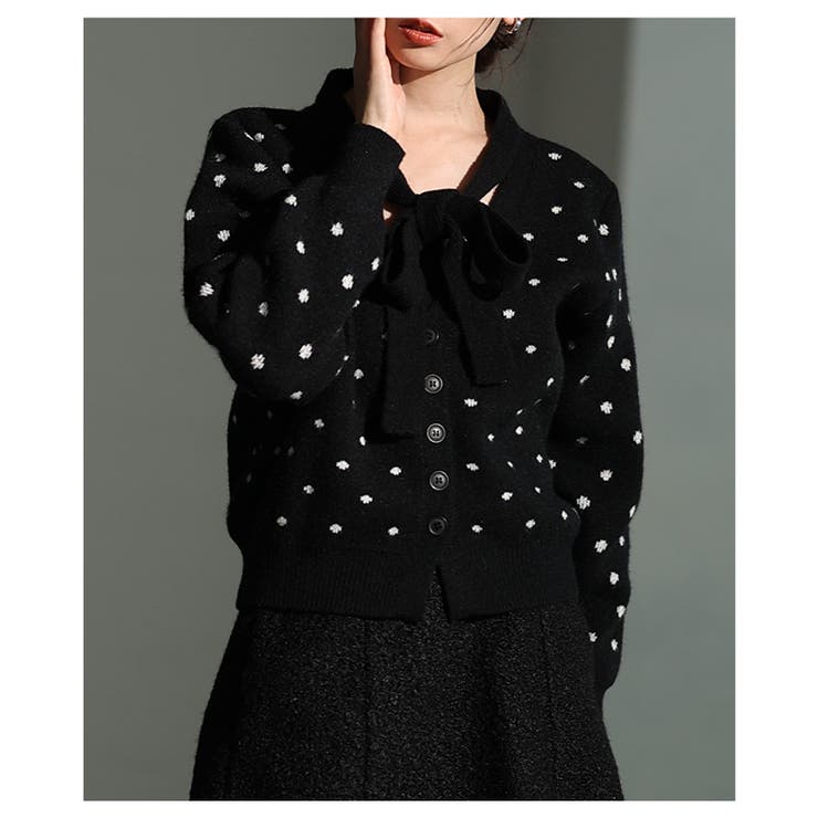 変化を楽しむリボンタイ付きドットジャガードカーディガン レディース ファッション | Sawa a la mode | 詳細画像12 