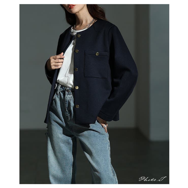 大人リュクスな品格纏うノーカラーストレッチジャケット レディース ファッション | Sawa a la mode | 詳細画像2 