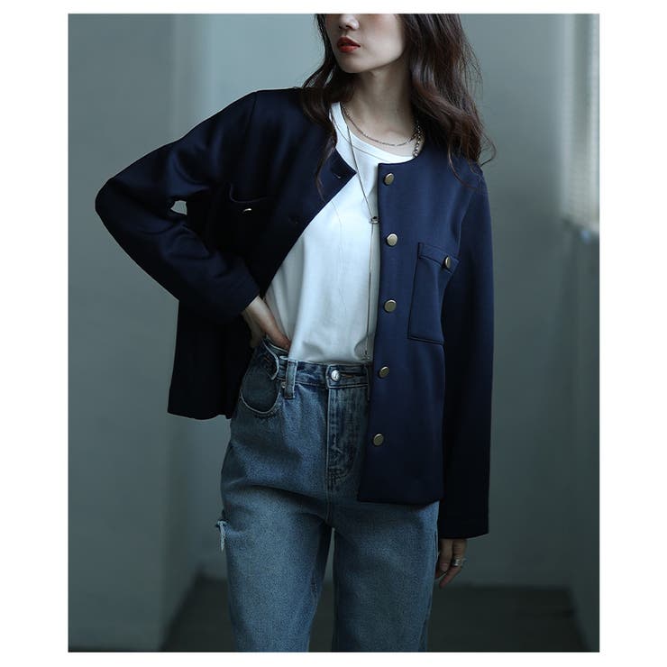 大人リュクスな品格纏うノーカラーストレッチジャケット レディース ファッション | Sawa a la mode | 詳細画像4 