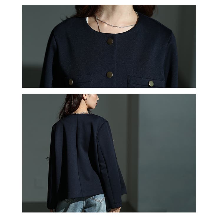 大人リュクスな品格纏うノーカラーストレッチジャケット レディース ファッション | Sawa a la mode | 詳細画像5 