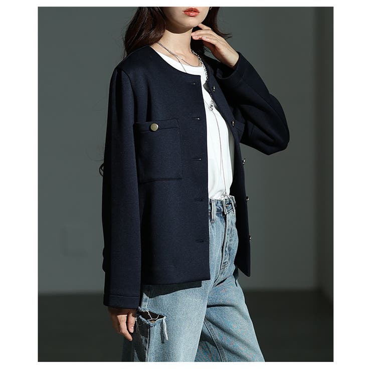 大人リュクスな品格纏うノーカラーストレッチジャケット レディース ファッション | Sawa a la mode | 詳細画像14 