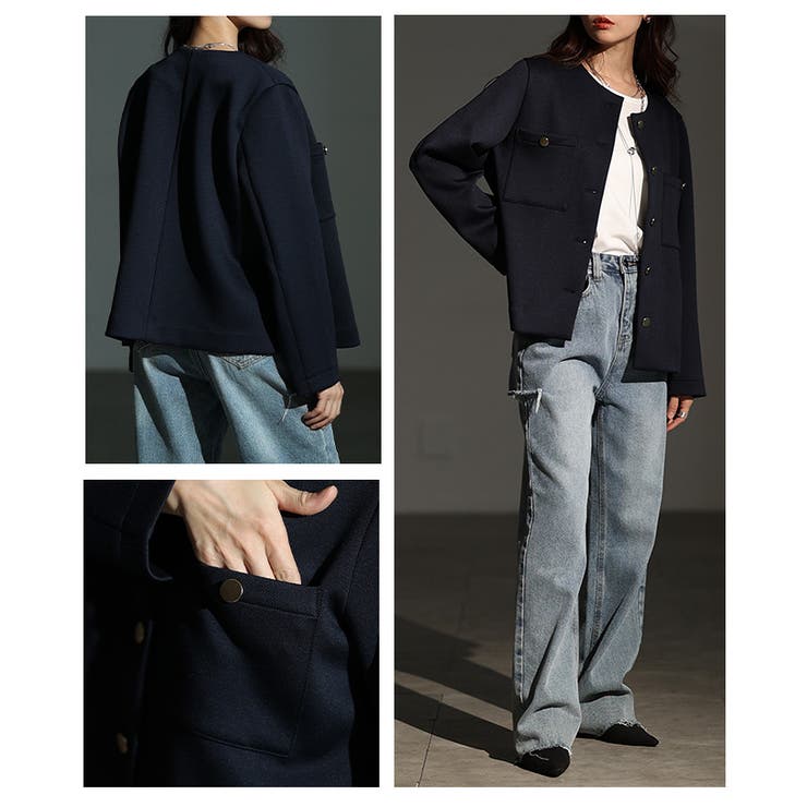大人リュクスな品格纏うノーカラーストレッチジャケット レディース ファッション | Sawa a la mode | 詳細画像17 