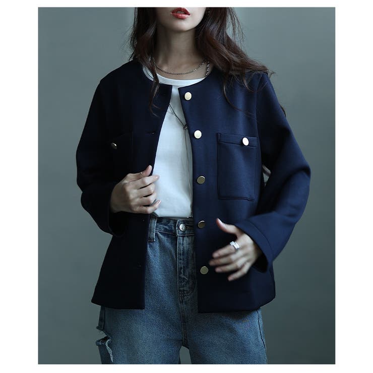 大人リュクスな品格纏うノーカラーストレッチジャケット レディース ファッション | Sawa a la mode | 詳細画像18 