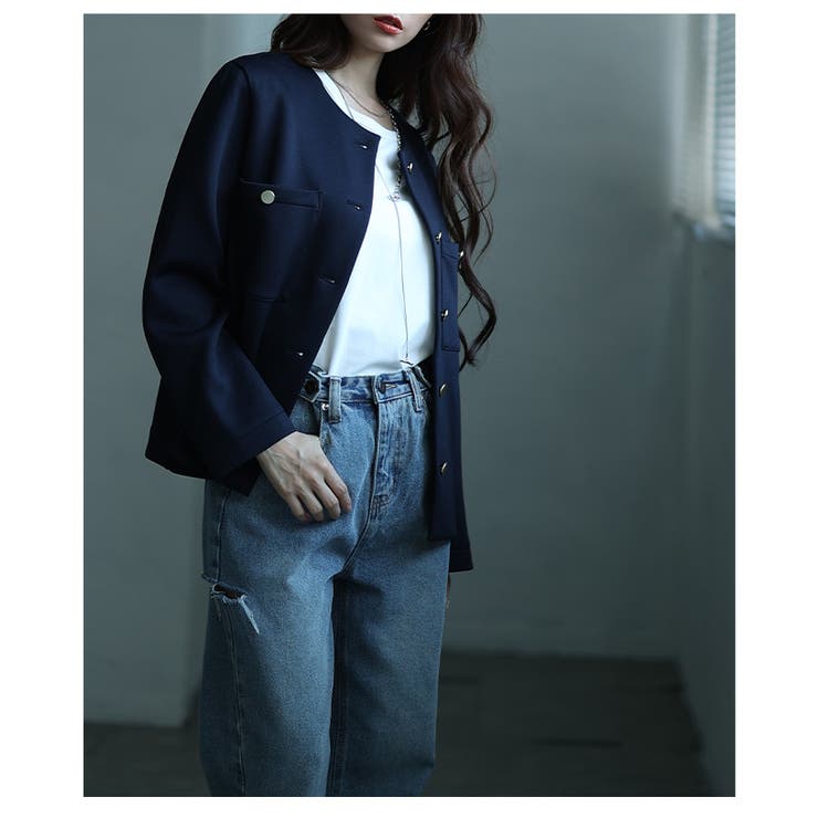 大人リュクスな品格纏うノーカラーストレッチジャケット レディース ファッション | Sawa a la mode | 詳細画像19 