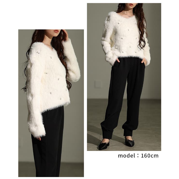 リュクスな輝き放つパール付きシャギーニットトップス レディース ファッション | Sawa a la mode | 詳細画像10 