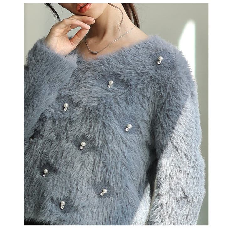 リュクスな輝き放つパール付きシャギーニットトップス レディース ファッション | Sawa a la mode | 詳細画像20 