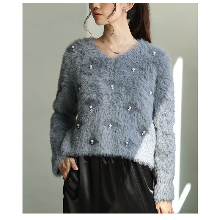 リュクスな輝き放つパール付きシャギーニットトップス レディース ファッション | Sawa a la mode | 詳細画像22 